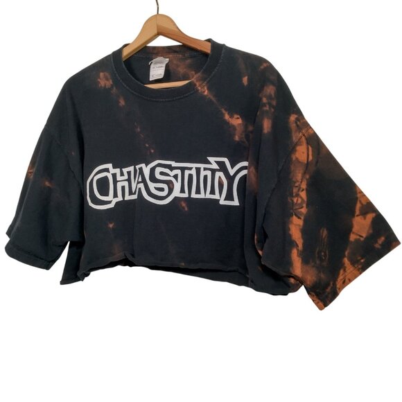Chastity Rocks Shirt 2XL Crop Top Bleach Dyed Black Reworked Christian Religious - Picture 3 of 15